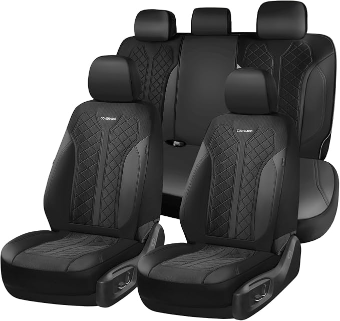 Coverado Car Seat Covers 5 Seats, Seat Covers Full Set, Mesh Breathable Seat Protectors, 5-Piece Spill-Proof Black Automotive Seat Covers, Universal Fit for SUV, Sedan, Truck