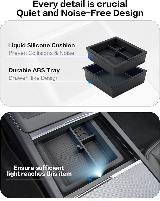 for Tesla Model Y 2025 2026 Juniper & Model 3 2024 Highland Center Console Organizer [Double Layer Space, Slide Smoothly (Model 3&y, 4P)