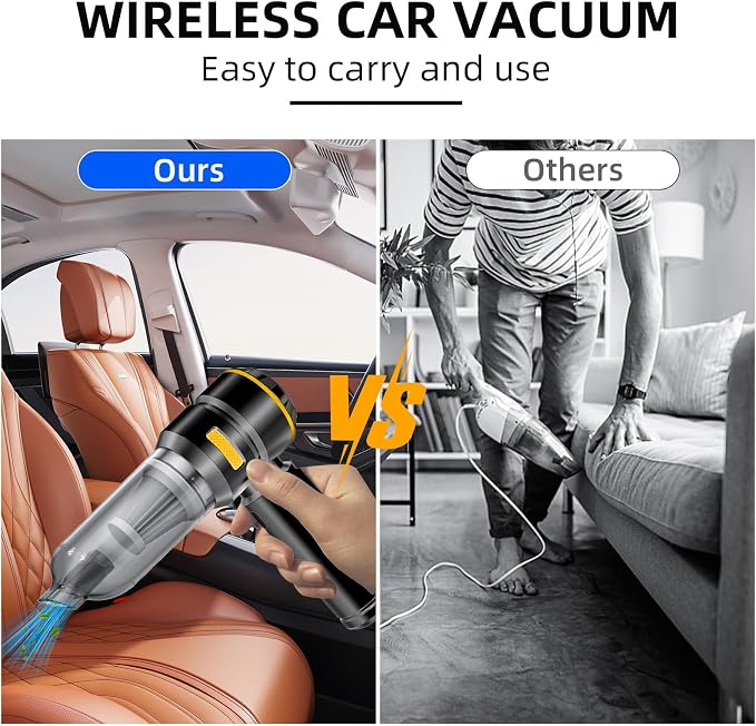 WINWEND Car Vacuum Cleaner High Power - 22000PA Portable Cars Vacuum 4 in 1 Compressed Air Duster & Air Blower & Pump Hand Held Vacuum Cordless with Brushless Motor for Car Home Office Black
