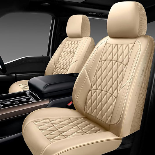 NS YOLO Leather Car Seat Covers,Universal Fit for Most Cars,SUVs and Sedans,Waterproof Luxury Leatherette Cushions, 2 Seats Protectors (Beige, Front Pair-2 Seats(Driver and Passenger))