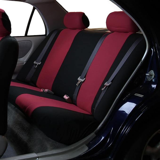 FH Group Flat Cloth Seat Covers Front Seat and Solid Rear Bench Full Set with Gift - Universal Fit for Cars, Trucks & SUVs (Burgundy)