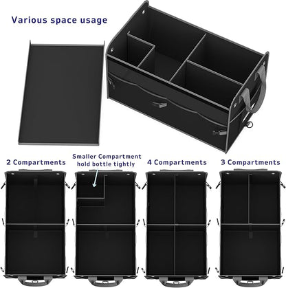 EPAuto Car Trunk Organizer with Adjustable Multi Compartment, Removal Lid and Securing Straps, Black