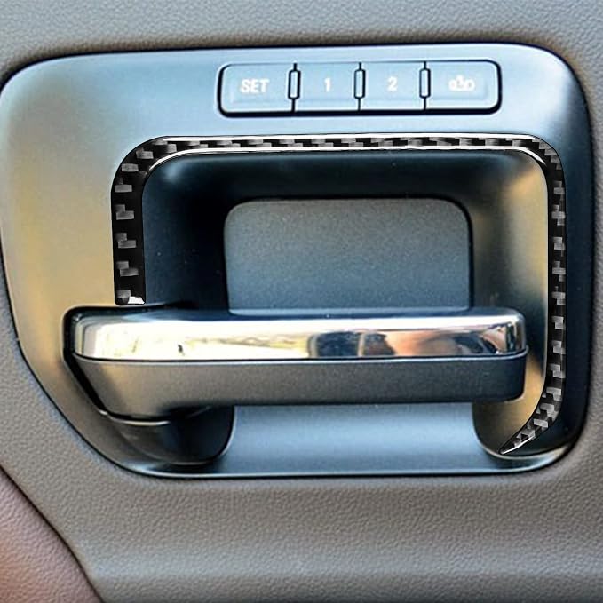 Real Premium Carbon Fiber Fit for Chevy Silverado/GMC Sierra 1500 2014-2018 for 2500/3500HD 2015-2019 Car Door Handle Frame Trim Decals Sticker Decor Auto Interior Accessories Cover Black