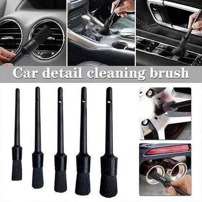 Auto Detailing Brushes - 5 Pcs | Long Bristles, No Scratches, 5 Boar Hair Car Cleaning Brush Kit with Plastic Grip for Vehicle Dashboard, Air Vents, Interior, Exterior, Engine &Wheels