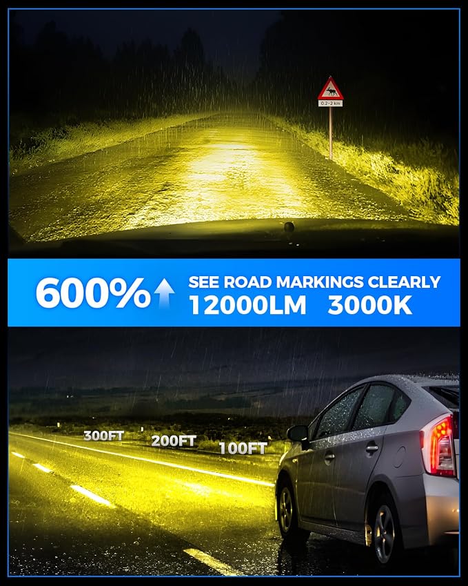 Marsauto H16 H11 H8 LED Fog Light Bulb Yellow, 12,000 Lumens 3500K Amber Yellow Fog Lights Super Bright & Compact H8/H11 LED Bulb, 1:1 Mini Size Plug and Play, Side Marker & Parking Light Combos