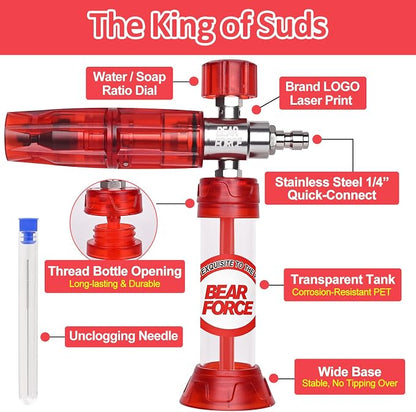 BEAR FORCE Pressure Washer Gun Up to 3000 PSI with Undiluted Mini Foam Cannon Set, 5 Spray Nozzles, Power Washer Spray Gun with 3/8'' Swivel Quick Connect, M22-15mm Connector, Car Wash, Car Detailing