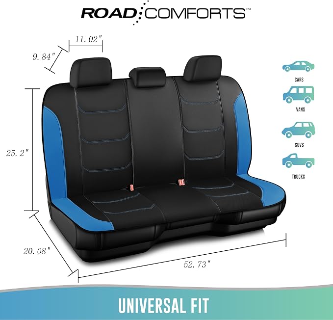 Road Comforts Seat Covers, Premium Leather Car Seat Covers Full Set,Airbag Compatible, Automotive Seat Covers Universal Fit Most Cars,Vans,Truck,SUV,Blue