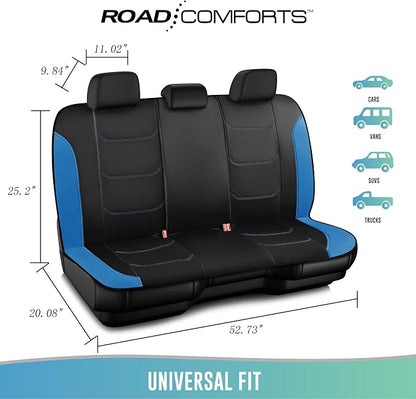 Road Comforts Seat Covers, Premium Leather Car Seat Covers Full Set,Airbag Compatible, Automotive Seat Covers Universal Fit Most Cars,Vans,Truck,SUV,Blue