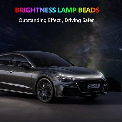 70 Inch Car Hood Light Strip, Dynamic LED DRL Daytime Running Light with Scan Start-up, 12V Flexible Waterproof Exterior Strip for Car, Truck, SUV, White