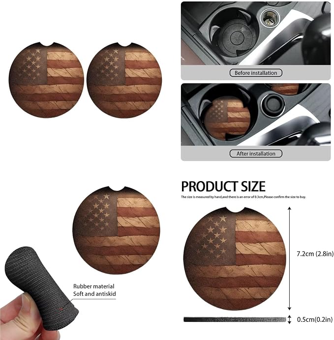 American Flag 13 Pcs Car Seat Covers, Stain USA Flag Driver Seat Cover Protector Armrest Pad, July 4th Star Stripes Steering Wheel Armrest Cover Seatbelt Cup Mats