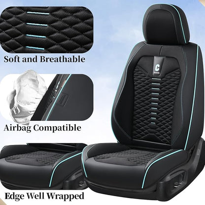 Coverado Car Seat Covers Full Set, 5 Seats Universal Seat Covers for Cars, Breathable Fabric Faux Leather Auto Seat Cushions, Front and Rear Seat Protectors Fit for Most Sedans SUV Truck, Black&Blue