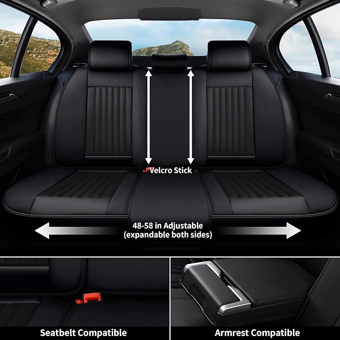 Coverado Car Seat Covers Full Set, Seat Covers for Cars, Black Car Seat Cover, Car Seat Protector, Nappa Leather Car Seat Cushion, Waterproof Car Seat Covers Front Seats and Back Fit for Most Cars
