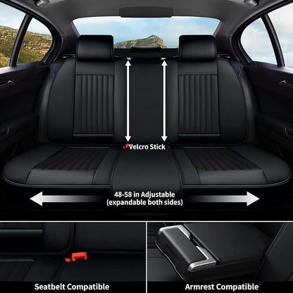 Coverado Car Seat Covers Full Set, Seat Covers for Cars, Black Car Seat Cover, Car Seat Protector, Nappa Leather Car Seat Cushion, Waterproof Car Seat Covers Front Seats and Back Fit for Most Cars