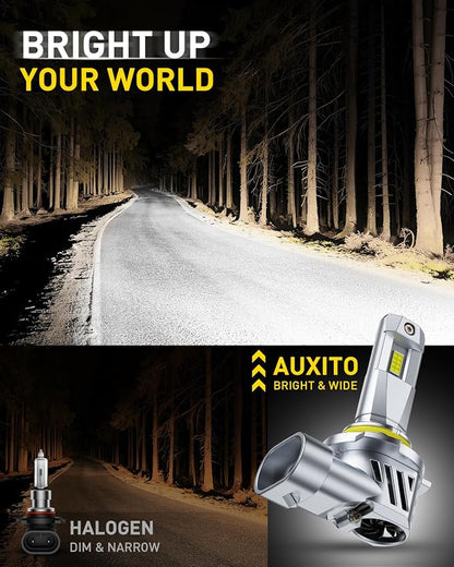 AUXITO 9005 HB3 Bulbs, 40000LM Brighter Ultra-Bright, Plug N Play, Long Lifespan, No Flicker, 99% Compatibility, 2PCS