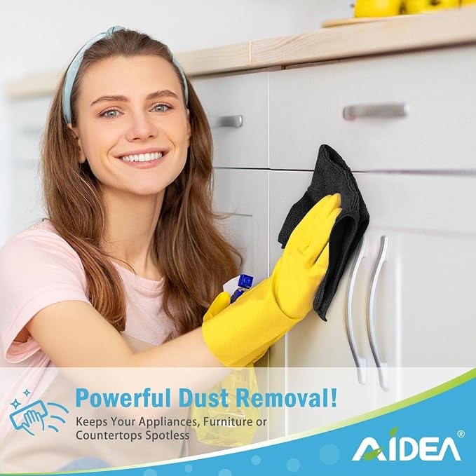 AIDEA Microfiber Cleaning Cloth-400PK, Soft Microfiber Towels for Cars, Absorbent Cleaning Rags, Lint-Free Streak-Free Wash Cloths for House, Kitchen, Window(12in.x12in), Black
