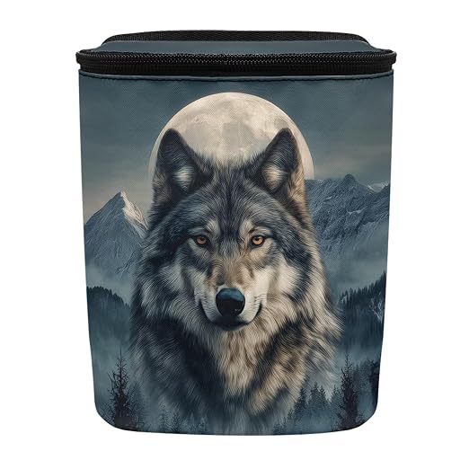 Talayituse Mountain Wolf Moon Print Car Trash Can Portable Auto Garbage Bin Multifunctional Vehicle Interior Accessories with Adjustable Straps Universal Fit Truck SUV Sedan