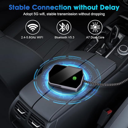 Wireless Carplay Adapter for Apple Converts Wired to Wireless Carplay Dongle Low Latency iPhone Car Play Adapter Plug & Play Mini Car Play Dongle for iOS 10+ Fit for Cars USB A/C (Black Gray)