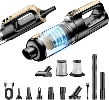 MONOZEL Mini Vacuum Cleaner for Car, 18000Pa 2 in 1 Vacuum Cleaner&Air Duster, 130W Brushless Motor Handheld Vacuum Cordless with 7800mAh Battery, LED Light, Multi-Nozzles for Home, Office, Pet