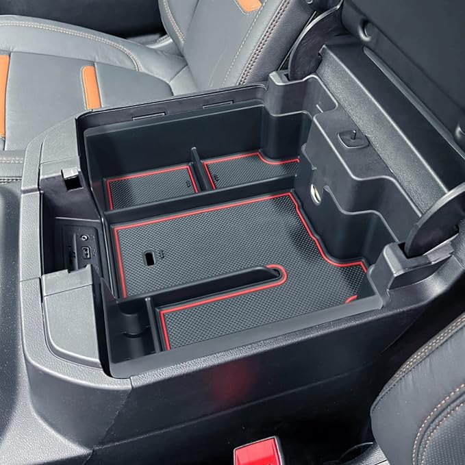 Full Size Center Console Organizer Tray Compatible with 2019-2022 Chevy Silverado/GMC Sierra 1500 and 2020-2022 2023 Silverado/Sierra 2500HD 3500HD Accessories -Full Console w/Bucket Seats ONLY, Red