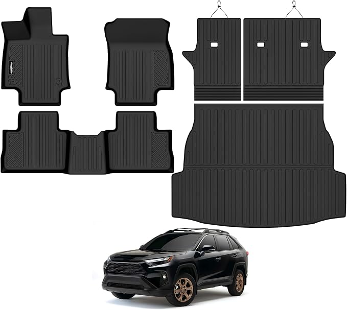 Floor Mats for Toyota RAV4 2019-2025 Gas Only, Trunk Mat and Backrest Mat All Weather TPE Protector for Toyota RAV4 Accessories (Not for Hybrid)