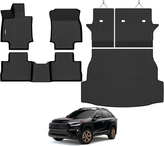 Floor Mats for Toyota RAV4 2019-2025 Gas Only, Trunk Mat and Backrest Mat All Weather TPE Protector for Toyota RAV4 Accessories (Not for Hybrid)