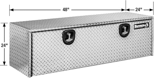 Buyers Products 1705140 Diamond Tread Aluminum Underbody Truck Tool Box, 24 x 24 x 48, Made in USA, .100 in. Thick, Corrosion Resistant, Locking Compression Latch, Secure Storage for Work Trucks