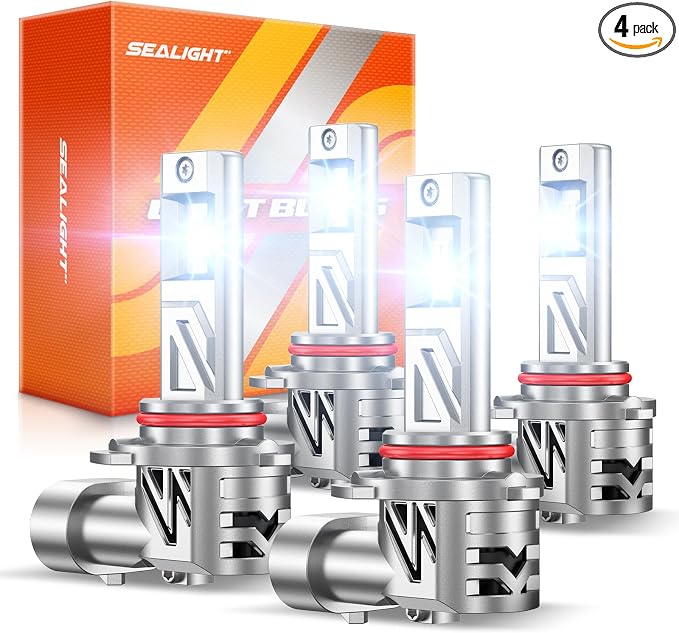 SEALIGHT 9005 9006 LED Bulbs Combo, 9X Brighter 88000LM Output, 6500K White Canbus Ready, 9005/HB3 9006/HB4 LED Bulbs, IP68 and 80000Hrs Lifespan, 3Mins Installation, 4 Pack