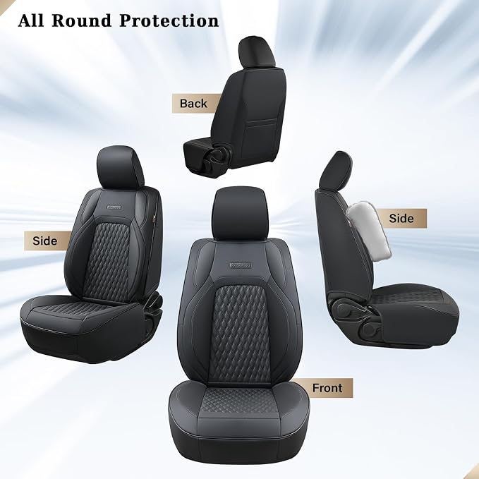 Coverado Car Seat Covers Curved Full Set, Black Seat Covers for Dodge RAM 1500 Compatible with 2009-2018 Ram 1500, 2010-2024 Ram 2500 3500 Dodge RAM Accessories Automotive Seat Covers