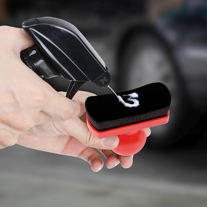 Large Tire Shine Applicator Brush,Vegan Tire Shine Applicator with Curved Brush Head - Automotive Tire Dressing Applicator Brush with Storage Stand for Tire Detailing, 3.6 Inch Length (Red)