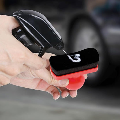 Large Tire Shine Applicator Brush,Vegan Tire Shine Applicator with Curved Brush Head - Automotive Tire Dressing Applicator Brush with Storage Stand for Tire Detailing, 3.6 Inch Length (Red)