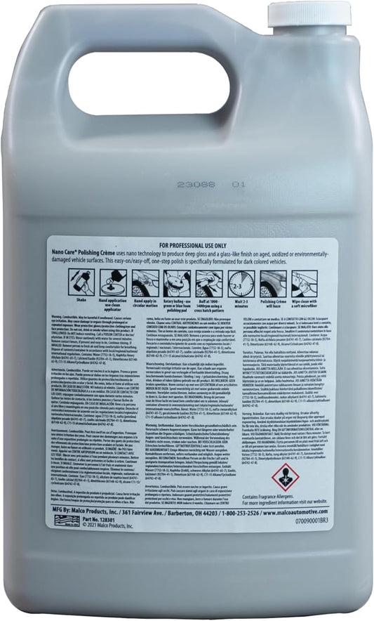 Malco Nano Care Polishing Crème - Produces Deep Gloss on Aged Oxidized or Environmentally Damaged Vehicle Surfaces / 1 Gallon (128301)