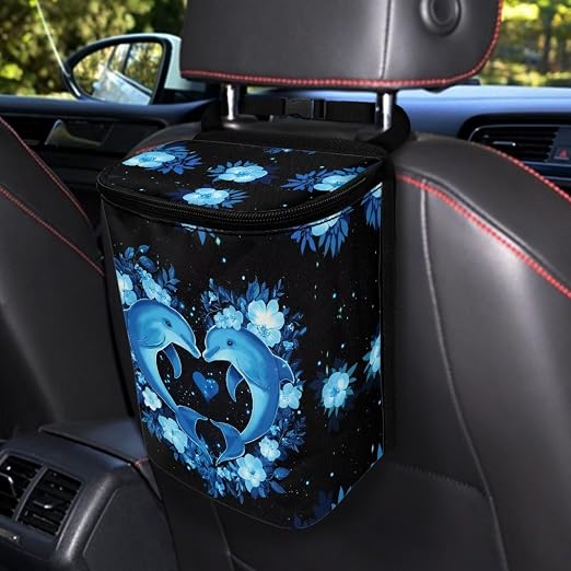 BIGCARJOB Neon Dolphin Car Trash Bag Car Trash Interior Accessories for Back Seat Headrest Car Trash Bin Hanging Trash Bag for Car Garbage Can,Portable Car Trash Bag