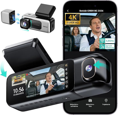 BOTSLAB 4K Dash Cam Front and Inside[2026 Upgraded],5.8G WiFi Dual Dash Camera for Car,HDR IR Night Vision,3.18”Touch Screen,GPS,G-Sensor,24/7 Parking Mode,Voice Control,Rideshare Uber Lyft(No SDcard)
