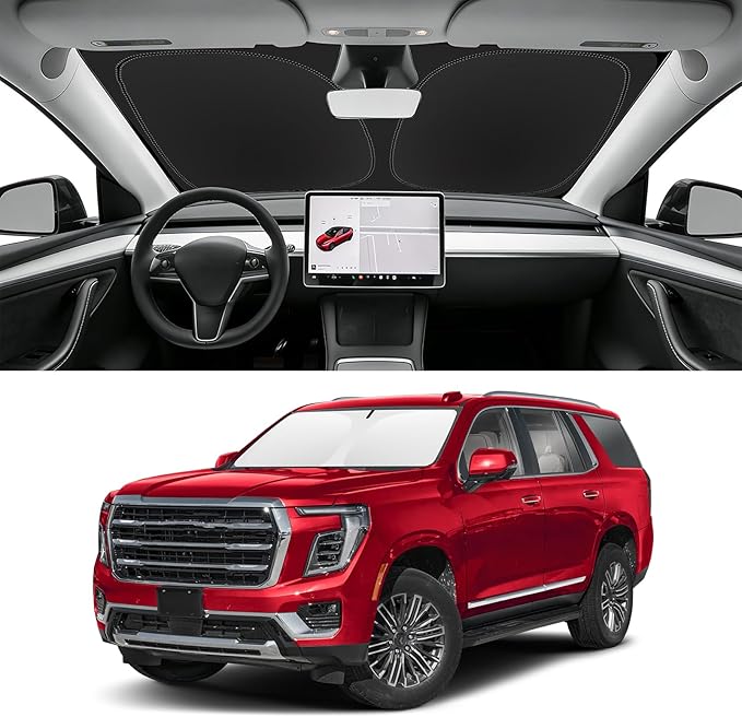 Custom Fit Windshield Sun Shade for GMC Yukon/Yukon XL 2021-2026, Blocks UV & Heat, Retractable Front Window Sunshade Accessories, Easy Fold & Store Keep Your Car Cooler