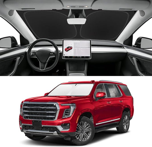 Custom Fit Windshield Sun Shade for GMC Yukon/Yukon XL 2021-2026, Blocks UV & Heat, Retractable Front Window Sunshade Accessories, Easy Fold & Store Keep Your Car Cooler