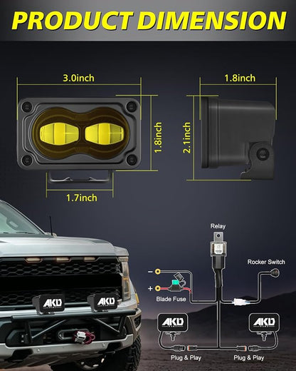3 Inch SAE Yellow LED Fog Lights w/Wiring Harness & Black Covers | Street Legal SAE Fog Beam, High Intensity CREE LEDs, Free Wiring kit & Black Covers