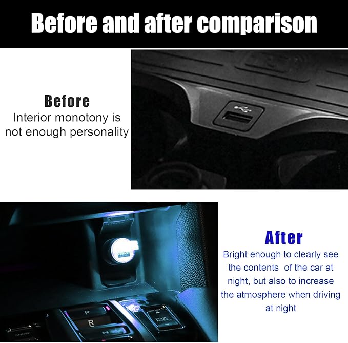4 PCS USB LED Car Interior Atmosphere Lamp, Portable Mini LED Night Light, Plug-in USB Interface Trunk Ambient Lighting Kit, Universal Interior Car Accessories (Blue+Red+Ice Blue+White)
