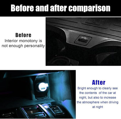 4 PCS USB LED Car Interior Atmosphere Lamp, Portable Mini LED Night Light, Plug-in USB Interface Trunk Ambient Lighting Kit, Universal Interior Car Accessories (Blue+Red+Ice Blue+White)
