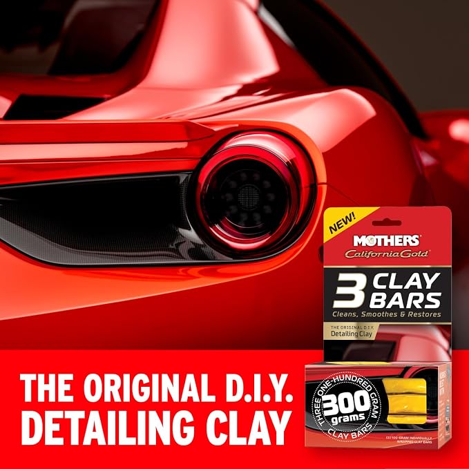 Mothers California Gold 3 Clay Bars, 3 100-gram — Removes Overspray, Brake Dust, Bugs & More, Restores Smooth, Brilliant Finish to Paint, Chrome, Glass & Plastic, Safe & Easy to Use (07242)