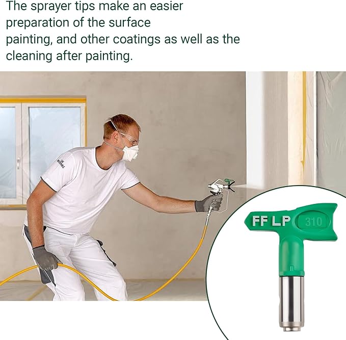 310 Fine Finish Low Pressure Airless Spray Tip, Pattern Size 6 in to 8 in, Thread Size 7/8 in for Airless Paint Spray Guns Green (Green)