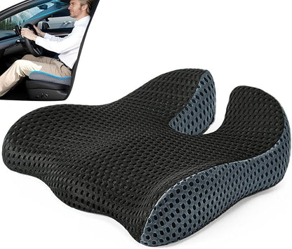 Car Seat Cushion, Broader Visibility with Wedge Design & Coccyx Sciatica Pain Relief with Ergonomic Design, Non-Slip Base,Breathable Mesh Cover, Memory Foam for Long Drive in Car Truck Van Motorhome