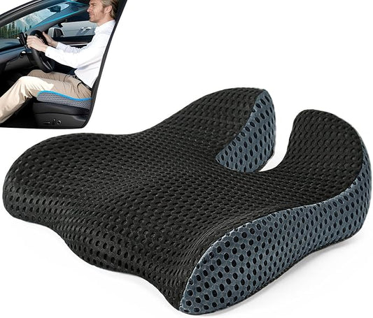 Car Seat Cushion, Broader Visibility with Wedge Design & Coccyx Sciatica Pain Relief with Ergonomic Design, Non-Slip Base,Breathable Mesh Cover, Memory Foam for Long Drive in Car Truck Van Motorhome