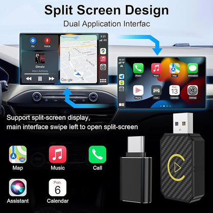 2-in-1 Wireless CarPlay and Android Auto Adapter, CarPlay Dongle Converts Wired to Wireless, Mini USB Design for Cars with Built-in Wired Apple CarPlay, Plug & Play, Auto-Connect for iPhone & Android