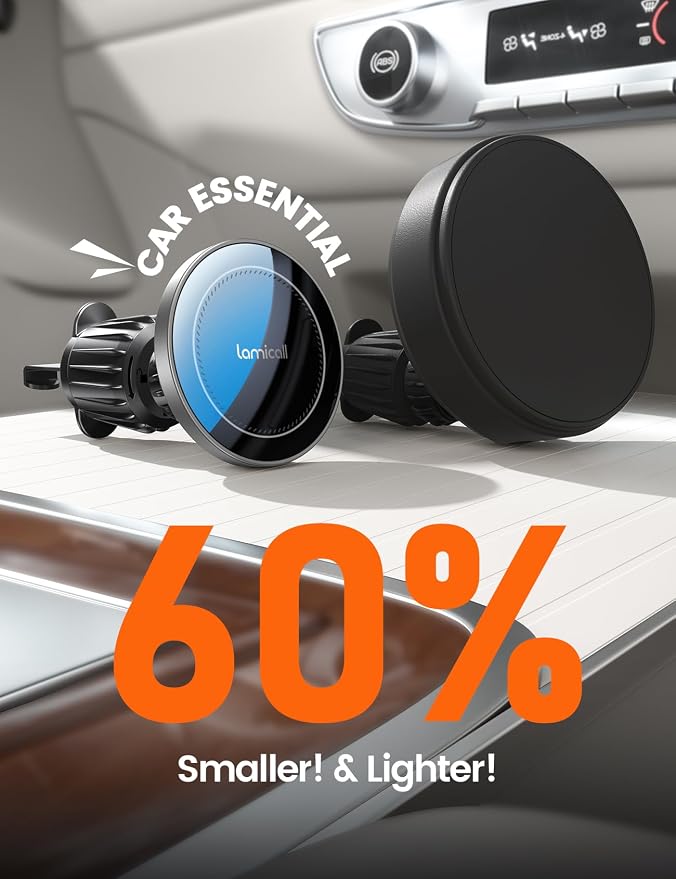 Lamicall 15W for MagSafe Car Mount Charger - [20X Strong Magnets] Wireless Car Phone Holder Charger, Magnetic Phone Holders for Car Vent Dash Accessories for Women Men for iPhone 17 Pro Max Silver