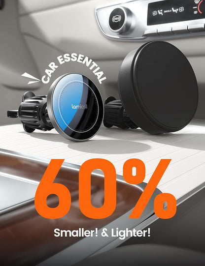 Lamicall 15W for MagSafe Car Mount Charger - [20X Strong Magnets] Wireless Car Phone Holder Charger, Magnetic Phone Holders for Car Vent Dash Accessories for Women Men for iPhone 17 Pro Max Silver