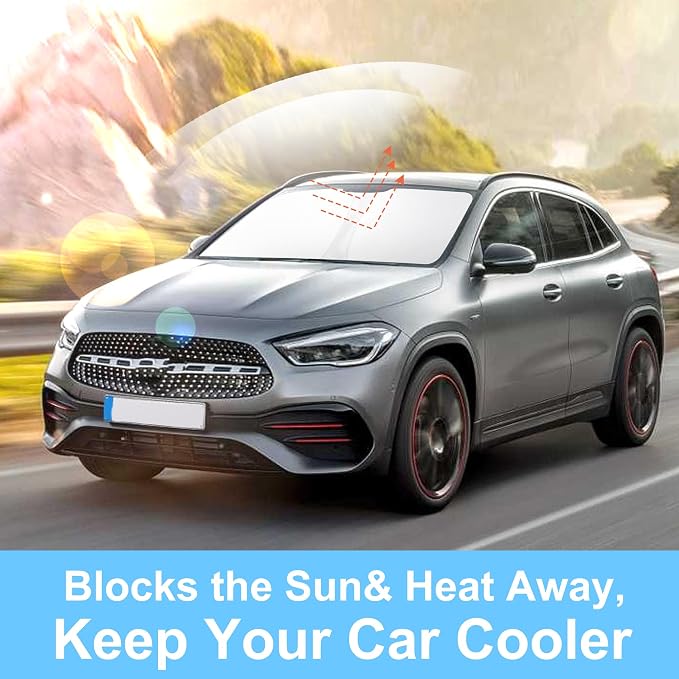 TINGLU Sun Shade for Mercedes Benz GLA 2015-2020 Accessories Windshield Sun Shade Window Shade UV Rays Protection Sun Visor Cover with Steering Wheel Sunshade Storage Bag