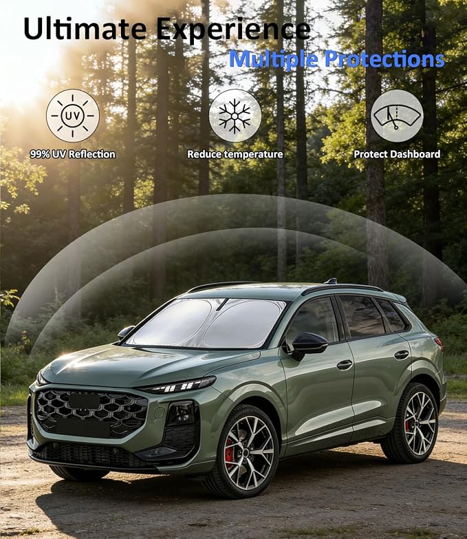 Custom Fit Audi Q3 2019 2020 2021 2022-2026 Windshield Sun Shade | 240T Material, Front Window Sunshade, Blocks UV Rays & Heat, Sun Visor Protector,Car Accessories