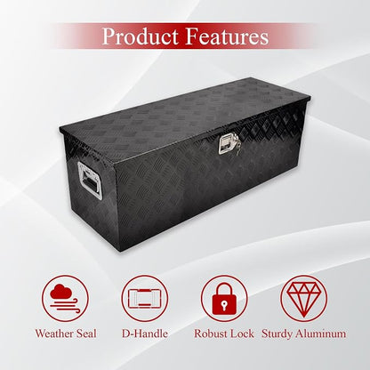 44'' Inch Aluminum Waterproof Storage Box (Truck Tool Box, Square, 15.5'' L x 44.5'' W x 15.6'' H, Black, Lockable, Unisex)