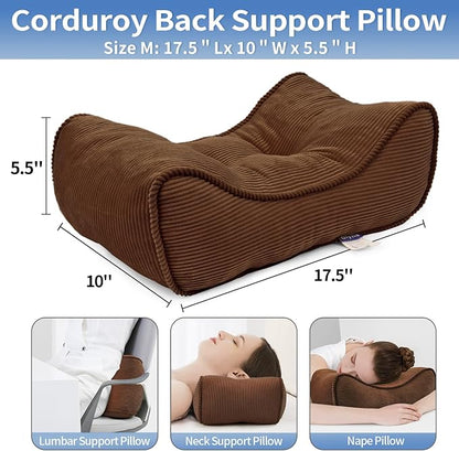 Lumbar Support Pillow for Office Chairs, Bite-Size Natural Latex Foam Back Support Pillow for Lower Back Pain Relief, Soft & Support Corduroy Desk Chair Cushion, M, Brown