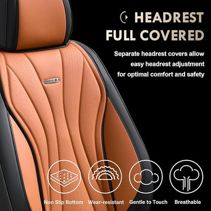 Coverado Seat Covers Full Set, Leather Car Seat Covers, Waterproof Seat Covers for Cars, Front and Back Seat Covers, Car Seat Protectors Car Seat Cushions Universal Fit for Most Cars, Black&Brown